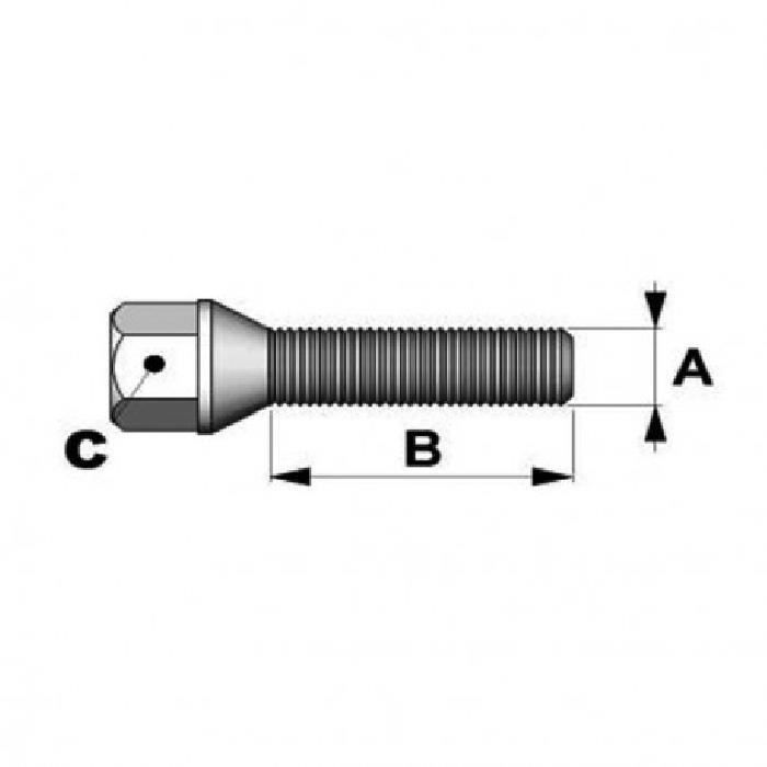 16 x boulon de roue M12 x 1,25 19mm Tête 60 Degré Siège 45mm long Pug CITROEN FIAT