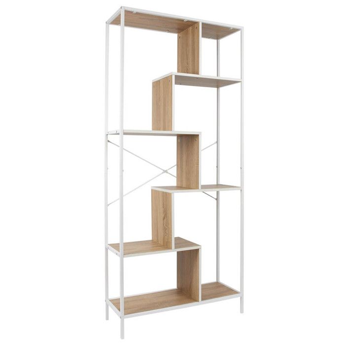 ENDIS - Etagère 6 Niveaux Aspect Bois et Métal Blanc ENDIS - Etagère 6 Niveaux Aspect Bois et Métal Blanc