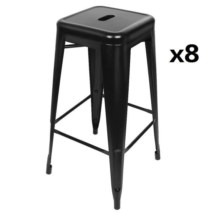 Lot de 8 Tabourets de Bar Empilables Tabouret Haut Industriel Resto Cuisine Comptoir Bistrot - Noir