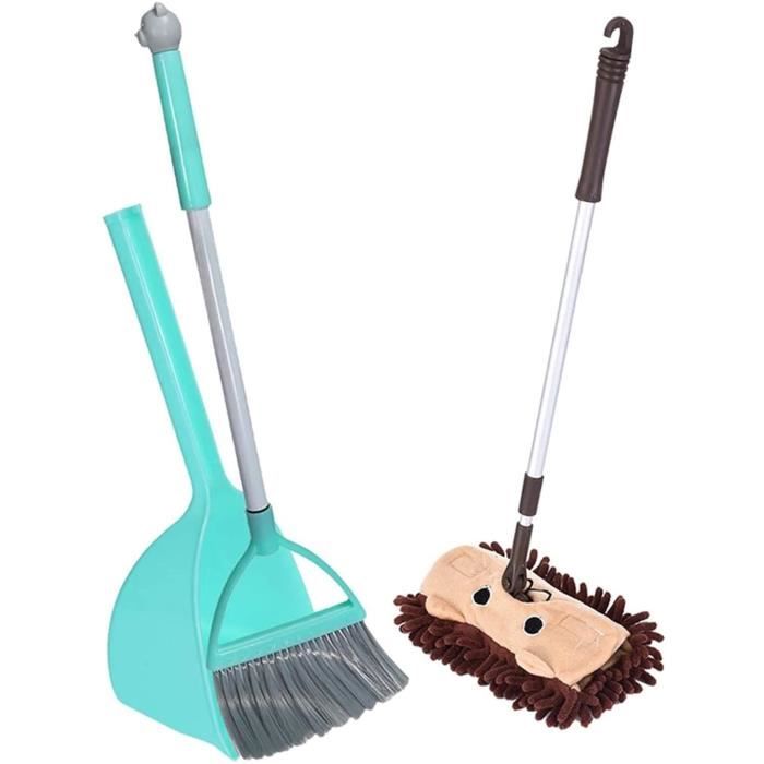 Kit Balai Et Pelle à Poussière Pour Enfants – Jouet De Nettoyage Réaliste, Manche Long, Formes Animaux, Dès 3 Ans, Bleu