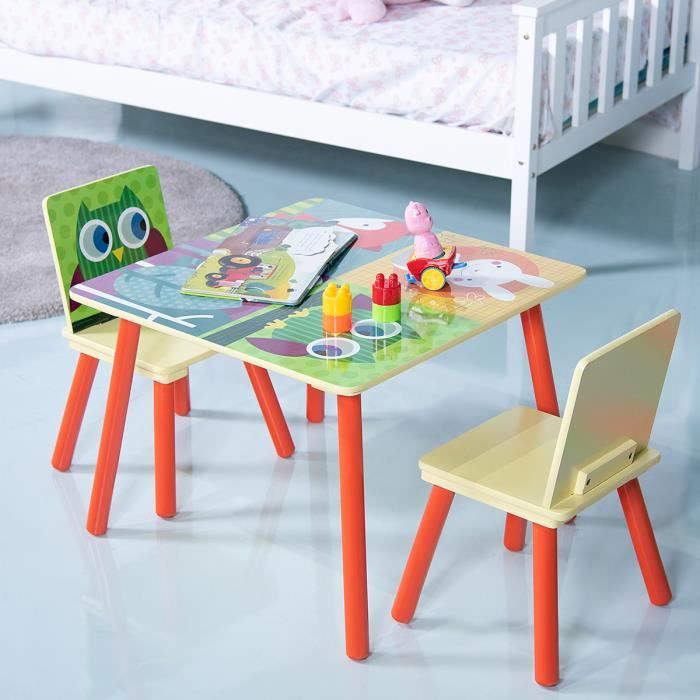 COSTWAY Ensemble Table et 2 Chaises Enfant en Bois Meuble Bureau pour