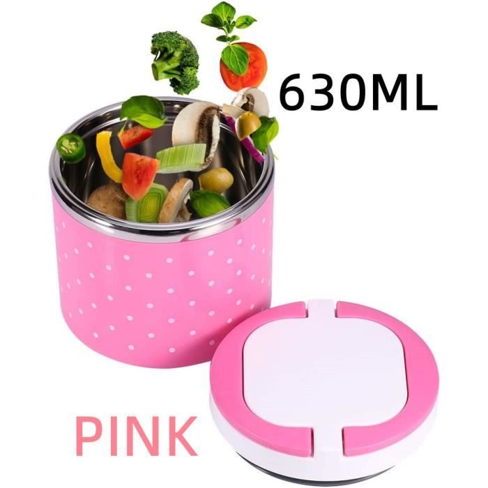 Boîte Repas Isotherme En Acier Inox 630 Ml - Garde Le Chaud 2-3h, Idéale école, Bureau, Pique-nique (11.2x11.7 Cm)