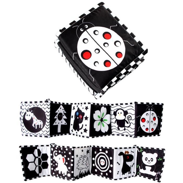 Dewocke Livre Tissu Bébé Avec Miroir – Jouet Sensoriel Montessori Noir Et Blanc 0-9 Mois, Éveil Pliable Avec Grincement, Cadeau Naissance Fille Garçon