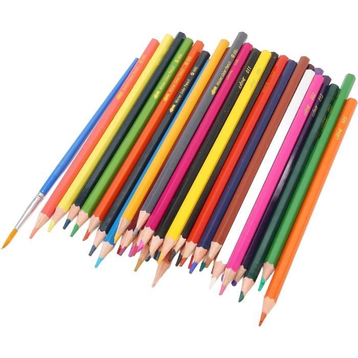 Acheter Ensemble de 12 crayons de couleur hexagonaux solubles à l'eau pour étudiants, bois naturel