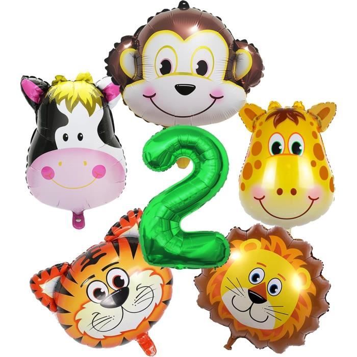 30 Ballons Anniversaire 2 Ans Motif Jungle - Lot Décoration Avec Chiffre Doré Et Tête De Cerf