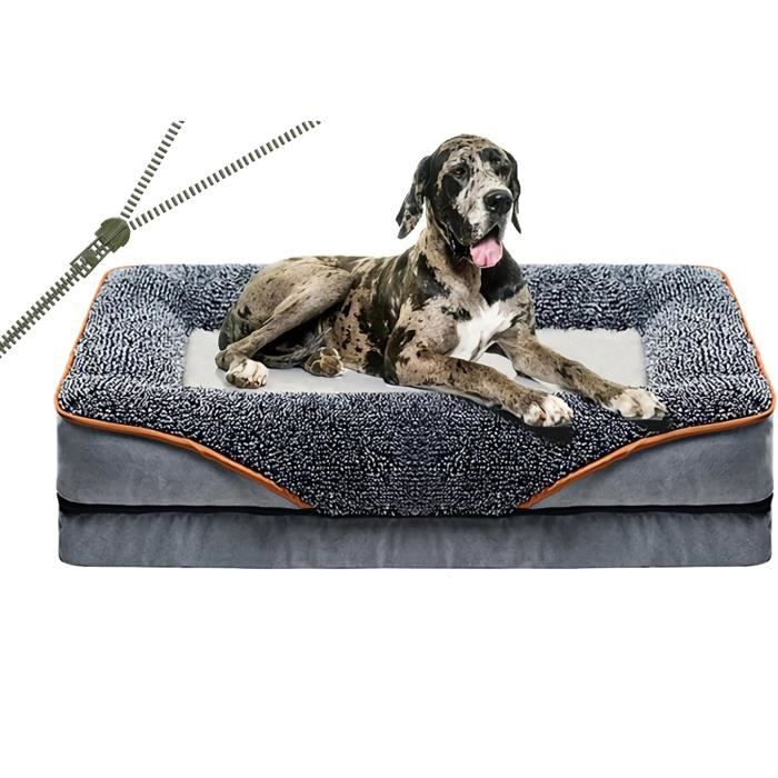 Lit de Chien orthopédique Canapé pour Animal de Compagnie en Mousse à mémoire avec Housse Lavable Amovible, Gris L