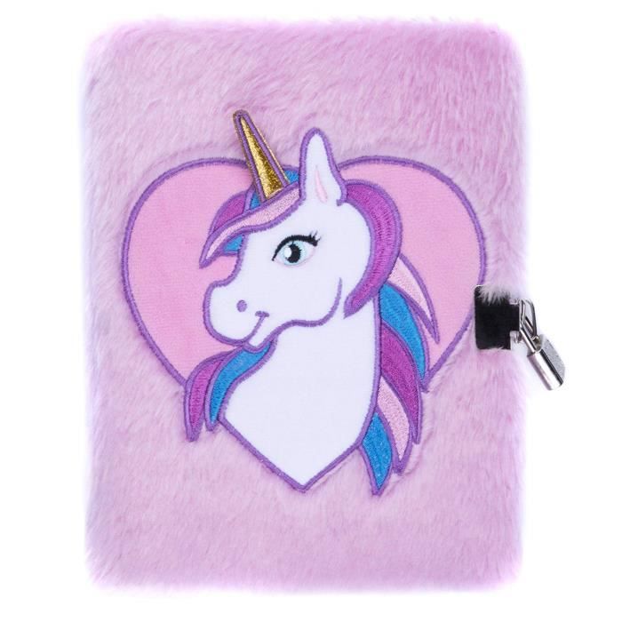 Agenda en peluche Fringoo® Adorable licorne Format A5-3D 80 pages a5 Motif chat Rose Pour garçons et filles Avec verrou et marque-page