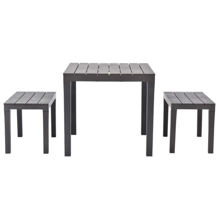 Ensemble table et bancs de jardin - KAI - Marron - Résistant aux intempéries - 1 table et 2 bancs