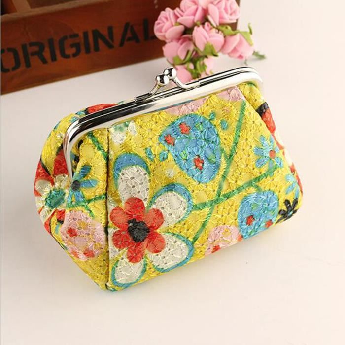 JAUNE Porte monnaie Fermoir Style Vintage Retro Motif Fleur Accessoire pour Fille Femme Cdiscount Bagagerie Maroquinerie