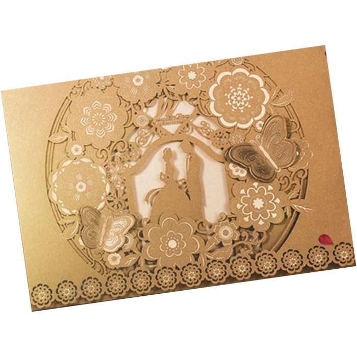 20 pièces cartes d'invitation de mariage découpées au Laser avec rubans