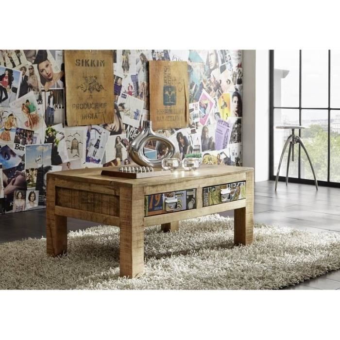 Table basse 90x60cm - Bois massif de manguier laqué - Imprimé multicolore - Style Urbain - DETROIT #43 Table basse 90x60cm - Bois massif de manguier laqué - Imprimé multicolore - Style Urbain - DETROIT #43
