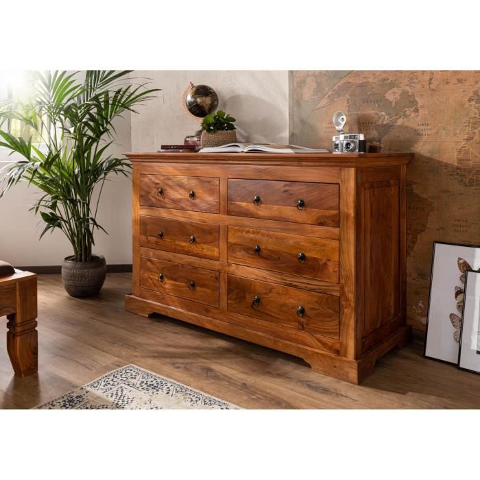 commode - bois massif d'acacia (miel) - style colonial - oxford #0447
