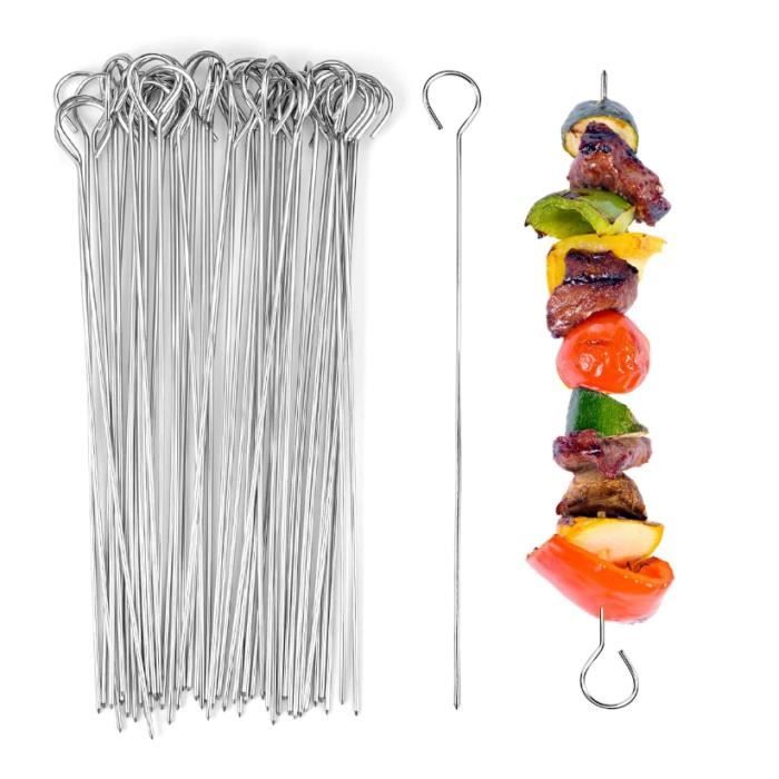 Lot De 12 Brochettes En Acier Inoxydable - Longueur 20 Cm, Diamètre 1,8 Mm - Pour Brochettes, Barbecue, Légumes - Réutilisables