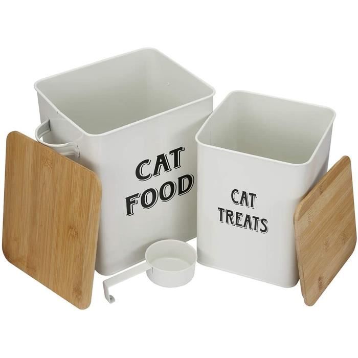 Morezi Conteneur De Nourriture Pour Chat Avec Pelle Couvercle En Bois Hermetique Boite A Croquettes Chat Container Croquette Pot Cdiscount