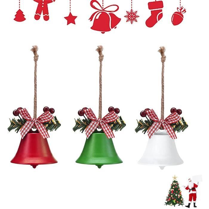 IWILCS Clochettes Métalliques de Décoration pour Arbre de Noël,12 Pcs Grelots en Métal Rouge et Blanc,Grelots de Noël en Métal de avec Noud pour Noël//Décoration Vert Rouge Blanc