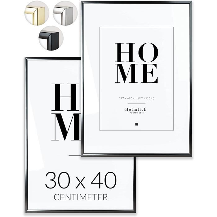 Heimlich® Lot de 2 cadres photo 30 x 40 cm en aluminium argenté avec verre Plexi incassable Argenté 30 x 40 cm 