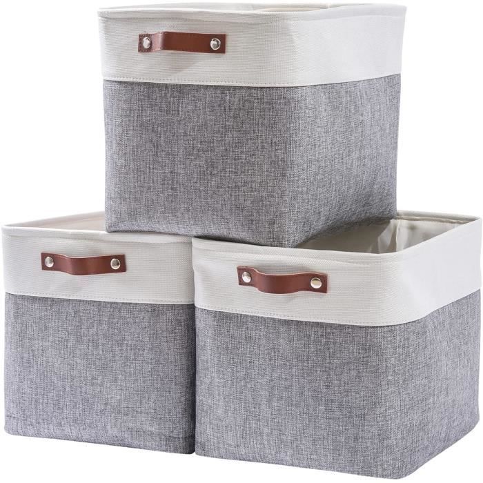 étagère 33 x 38 x 33 cm Grandes Paniers de Rangement Pour Vêtements Beige, 3 Pack Boîtes de Rangement en Tissu Mangata 