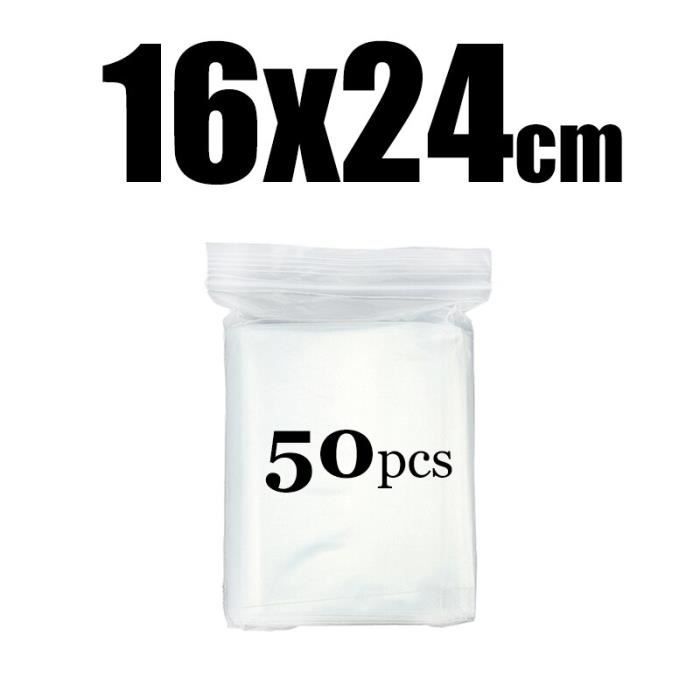 sacs shopping,sac transparent épais à fermeture éclair, emballage plastique à fermeture - 16x24cm 50pcs-thick 3.2mil(0.08mm)