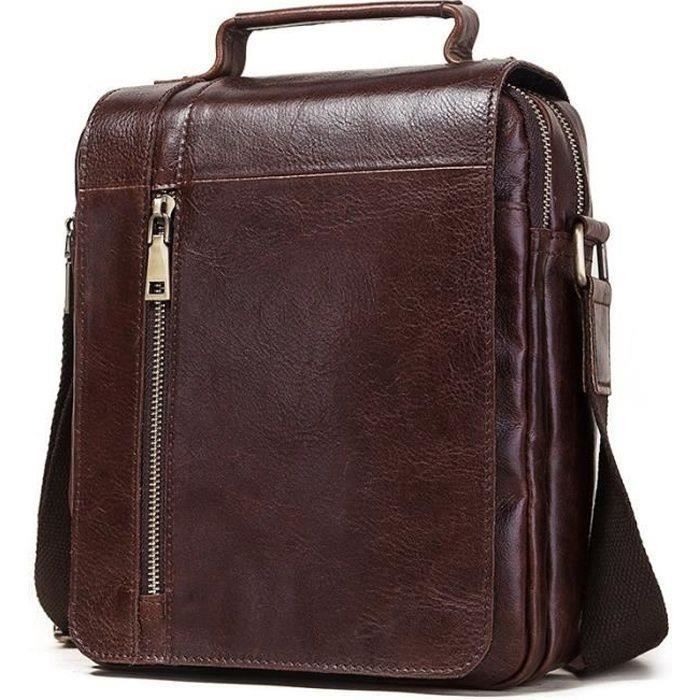 Sacoche Bandoulière Homme En Cuir Vintage Marron - Dimensions 22x20x6 Cm, Neuve Avec étiquettes