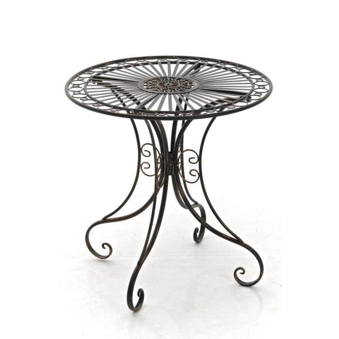 Table De Jardin Fer Forgé Style Antique - Diamètre 70 Cm - Vert Antique - Pour Terrasse, Balcon Ou Jardin