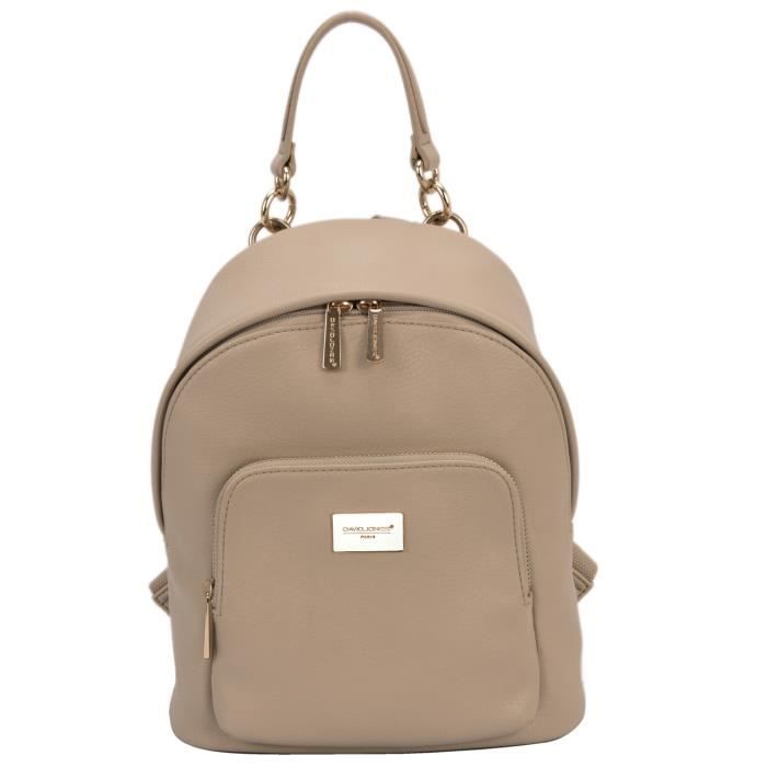 david jones - sac à dos ville femme petite taille - cartable cuir pu fille - fashion backpack mode tendance chic sac epaule - beige