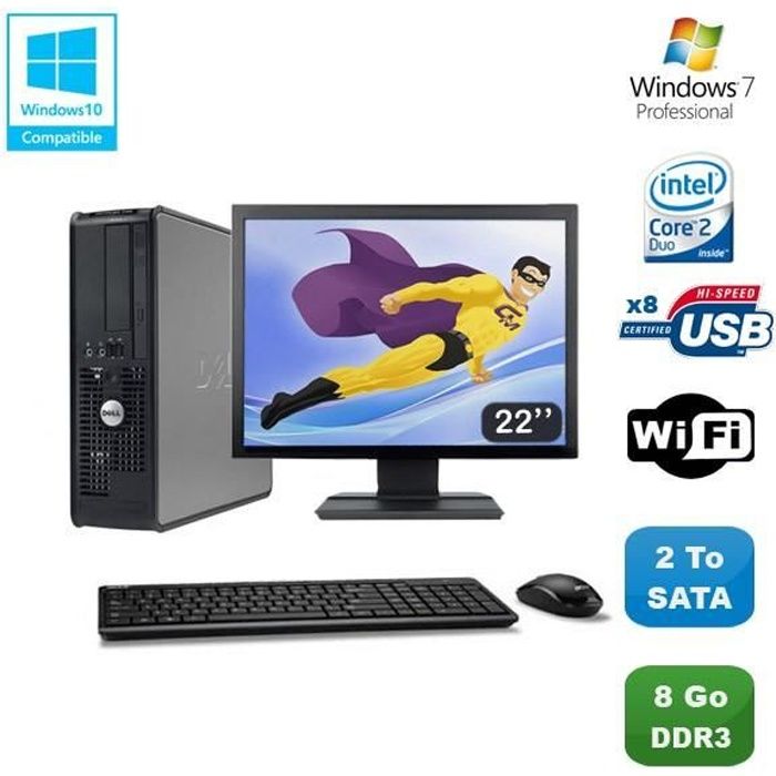 Lot PC DELL Optiplex 780 Sff E7500 293Ghz 8Go DDR3 2To WIFI Win 7 Pro + 22