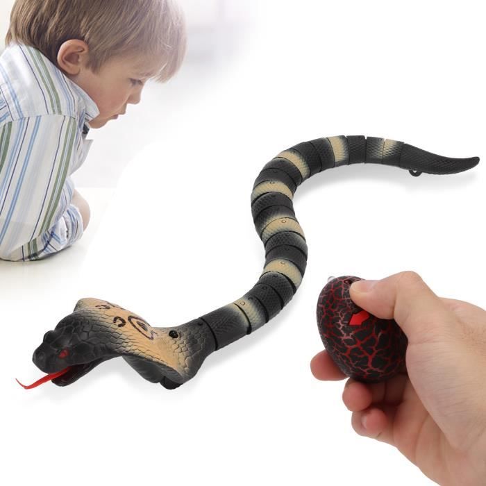 JISADER Serpent à sonnette jouet robotique, jouet effrayant, télécommande,  chenilles, serpent télécommandé pour anniversaire, cadeaux, Halloween, noir