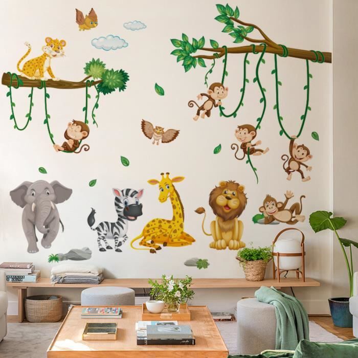Sticker mural textile - Amis des animaux dans la jungle - Rond