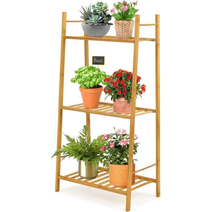 Étagère Suspendue En Bambou Pour Plantes - 3 Niveaux Pliables - 70x40x141 Cm - Idéale Balcon, Jardin Ou Intérieur - 2