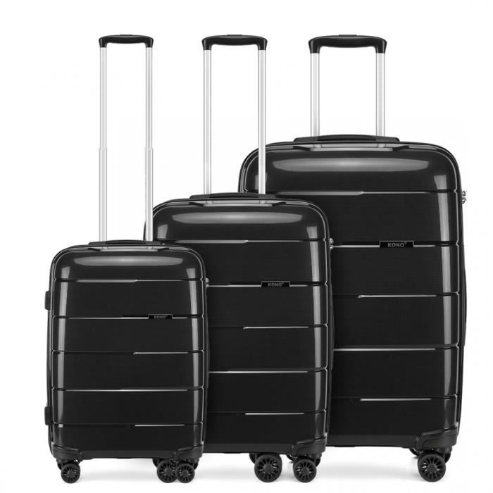 Kono Set de 3 Valises de Voyage à 4 roulettes Valise Cabine Rigide e Ultra Léger Ensemble de Bagages avec Serrure TSA, Noir