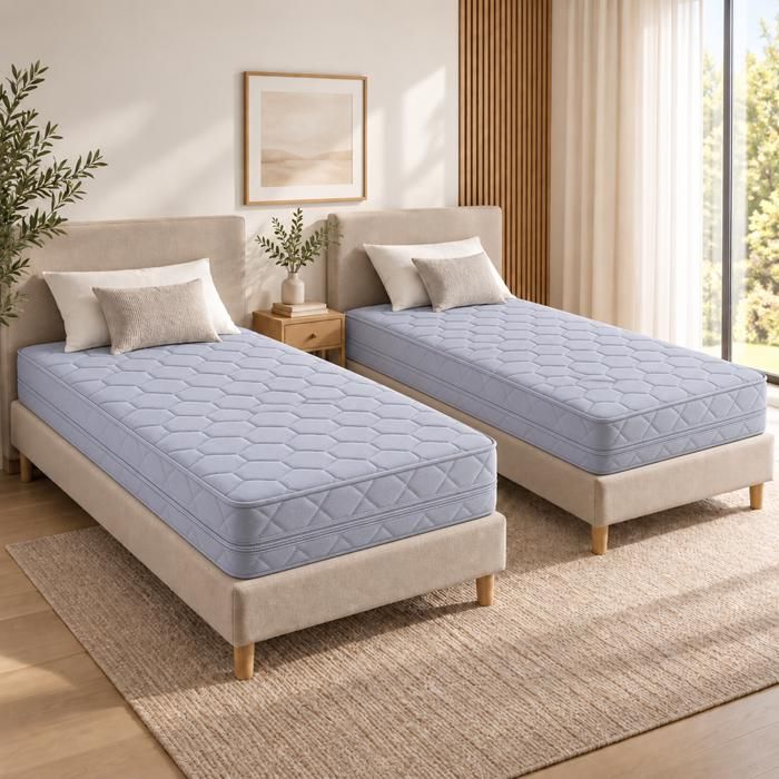 Lot de 2 Matelas + 2 Alèses 100x200 x 19 cm Ferme - Spécial Sommier électrique - Déhoussable Housse Lavable - Noyau Poli Lattex HR