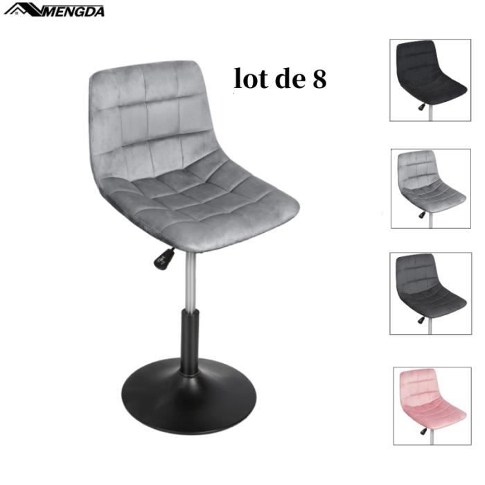 mengda tabouret de bar lot de 8 design tabourets de cuisine hauts chaises de bar, hauteur réglable et rotation 360, velours et metal