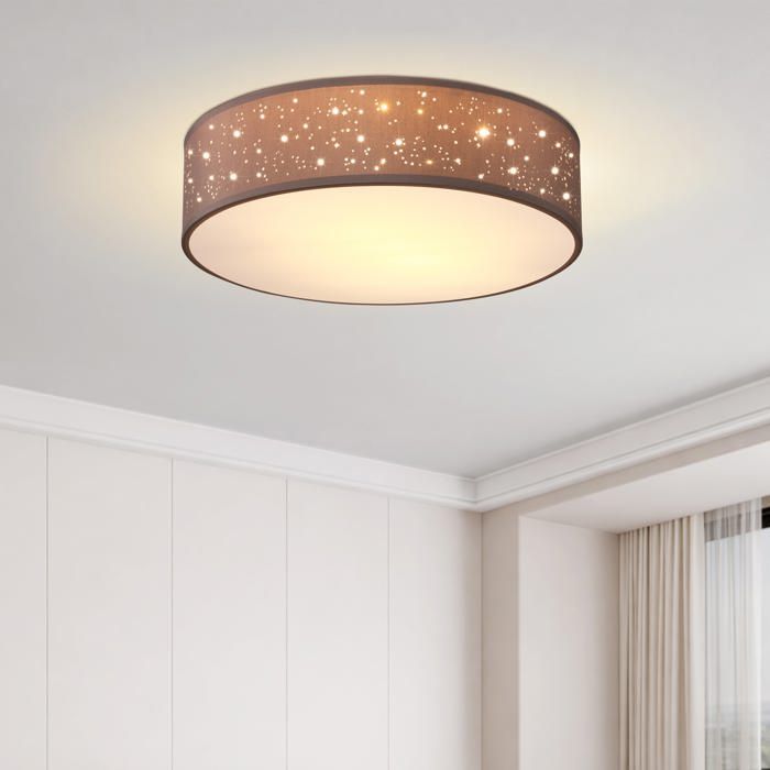 Monzana Plafonnier Ciel étoilé Rond Ø 30cm Abat-jour Tissu 40 Watt Séjour Chambre Plafonnier Tissu Lampe taupe 1xE27 Lampe plafond r