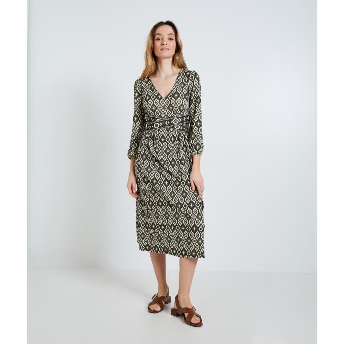 Robe longue femme GRAIN DE MALICE Motifs geometrique Tons kaki