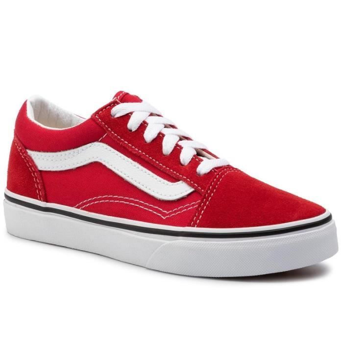 Basket Vans Old Skool Kids Rouge Enfant Cuir Mixte Rouge