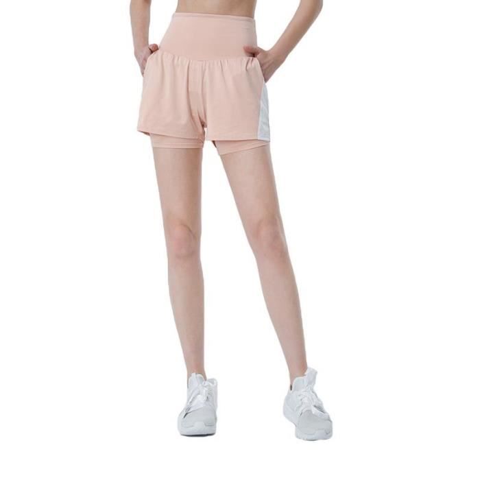 Short Legging de Sport Femme Fitness 2 en 1 Yoga Femme Stretch Taille Haute  Pour Running Gym Élastique Rose - Cdiscount Sport