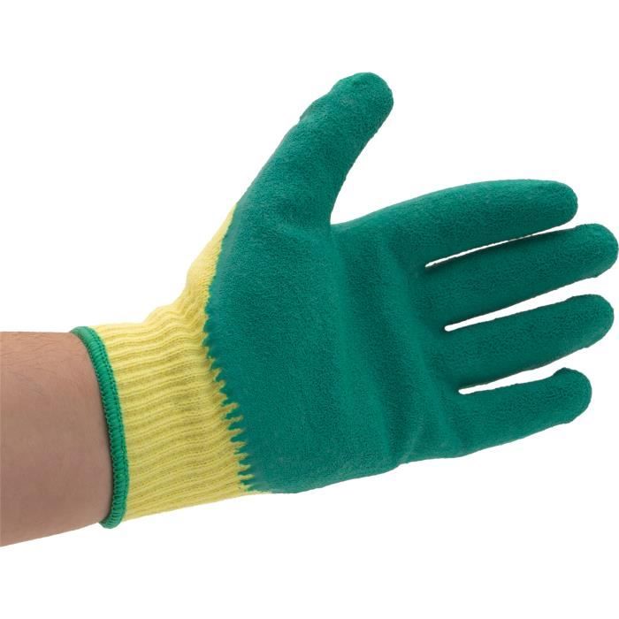 gants de jardin - aidapt - taille s - latex - vert jaune - antidérapant