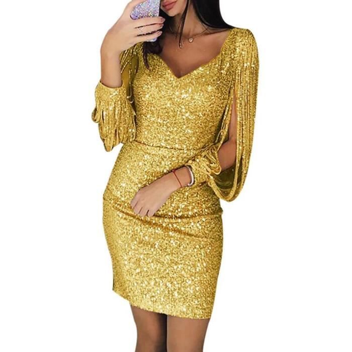 Robe Robe De soir e pour femmes manches longues gaine brillante