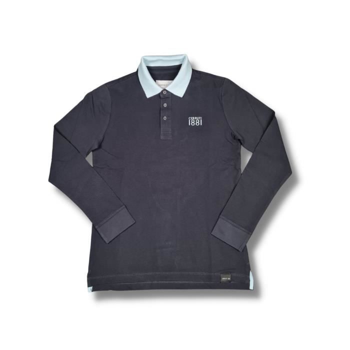 Cerruti 1881 Polo manches longues uni Gabriel Bleu Marine Homme