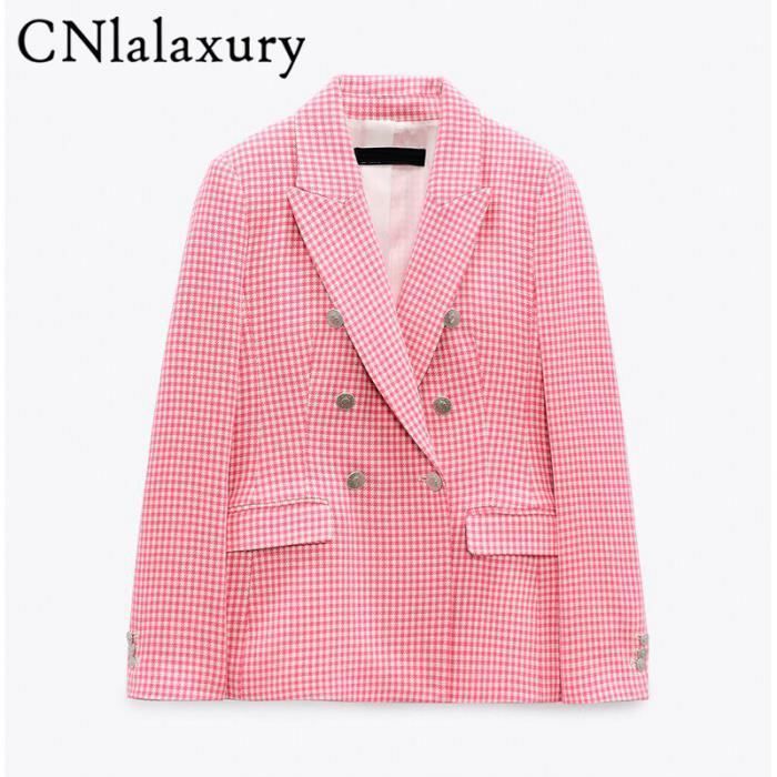 Blazer Pied-de-Poule Femme - Veste Costume Affaires Décontractée Double Boutonnage - Coupe Ajustée Bureau Et Fête
