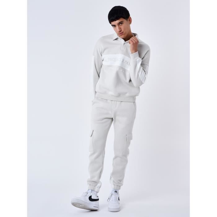 Bas de jogging cargo pour homme PROJECT X PARIS Gris clair Coupe regular Ceinture elastiquee