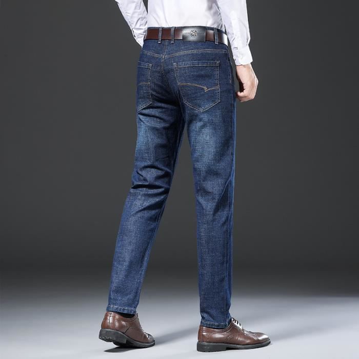 Pantalon en Jeans Homme Coupe Droite Jean Stretch Business 5 Poches Effet Delave