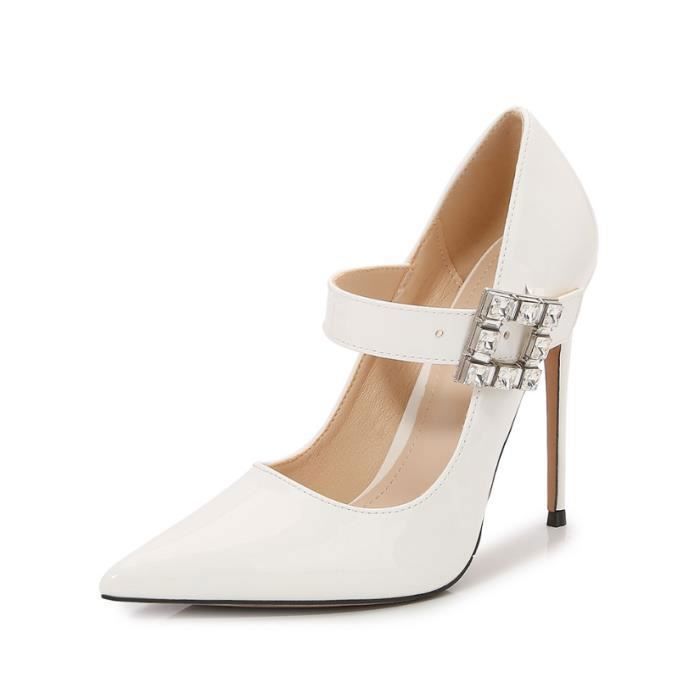 GRMTCOLT Blanc Talons Hauts Femmes F te Mode Strass Carr s Boucle