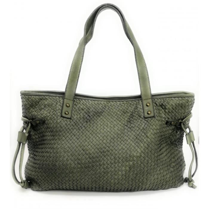 Sac à main en cuir tressé italien Bahia Kaki Sac à main en cuir tressé italien Bahia Kaki