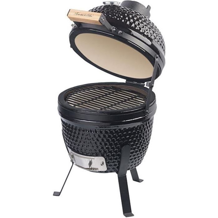 Barbecue en céramique kamado Ø 27 cm - ROSENSTEIN & SOHNE - Noir - 4 brûleurs - Charbon