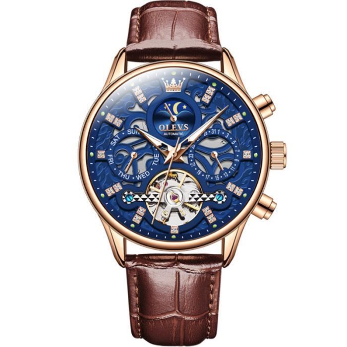 Leather Montre Luxe Squelette Homme Jaragar Luxury Men's Skeleton