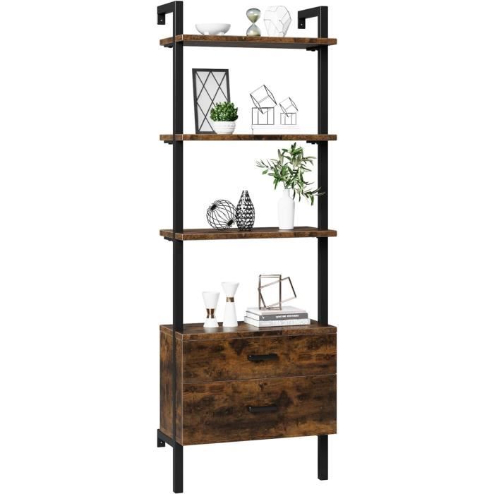 Étagère Étroite 6 Niveaux Marron Rustique - Bibliothèque Verticale Gain De Place