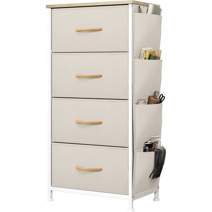 YITAHOME Commode - 4 Tiroirs En Tissu Chambre Meuble De Rangement Avec Poches Laterales Et Crochets Grain De Bois Noir