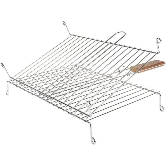 RUECAB 1088 Grille de Barbecue Double Quaillé Inox Poignée Bois Argent , 22 x 34 cm36