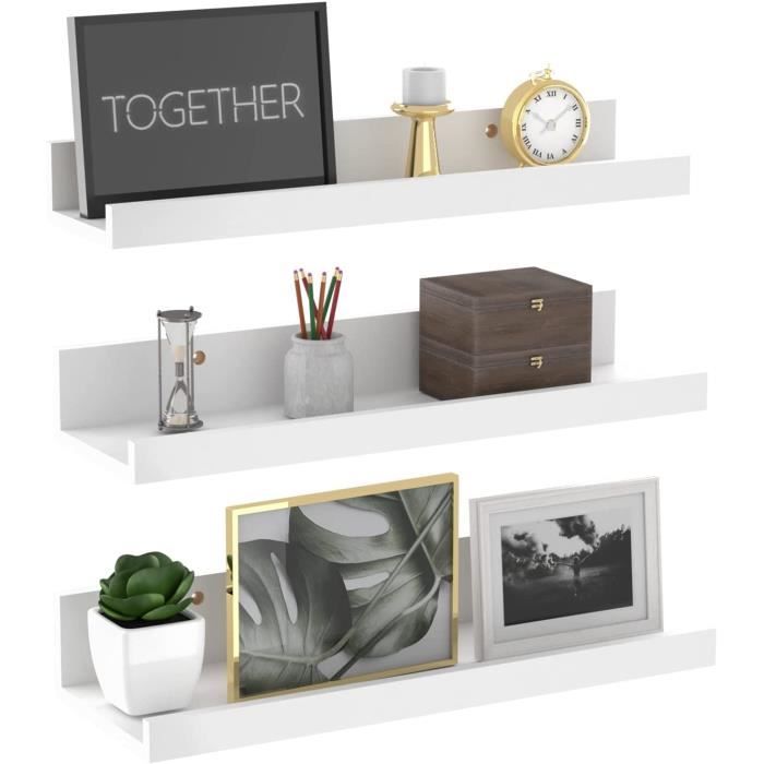 Étagères Flottantes EXYGLO Lot De 3 - 40cm Blanc | Tablettes Murales Bois Pour Déco Et Rangement
